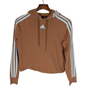 Adidas Cropped Orange White Stripe Hoodie Size Small Logo Preppy Athleisure